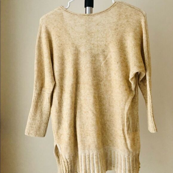 ANTHROPOLOGIE MOTH Cotton Linen 3/4 Sleeve Sweater in Tan Yellow Gold / Sz S - Picture 5 of 7